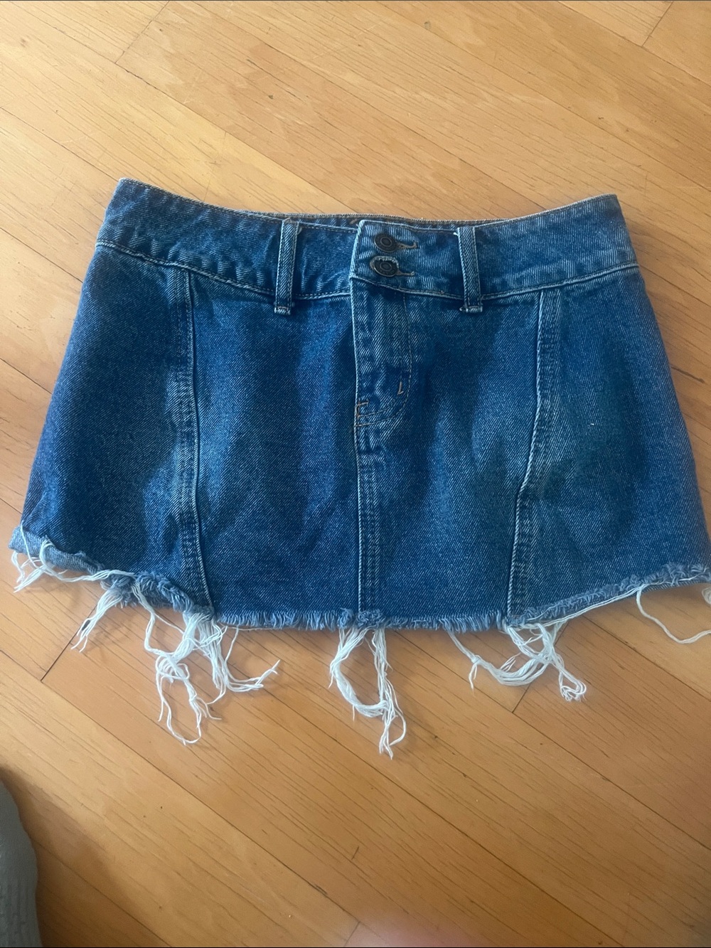 Edikted Dark Blue Denim Mini Skirt with Frayed Hem